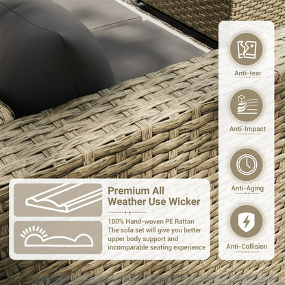 Poteban 7 Piece Outdoor Patio Furniture Set, Grey Rattan Wicker Outdoor Conversation Sectional Sofa Set with Cushions for Backyard, Gray