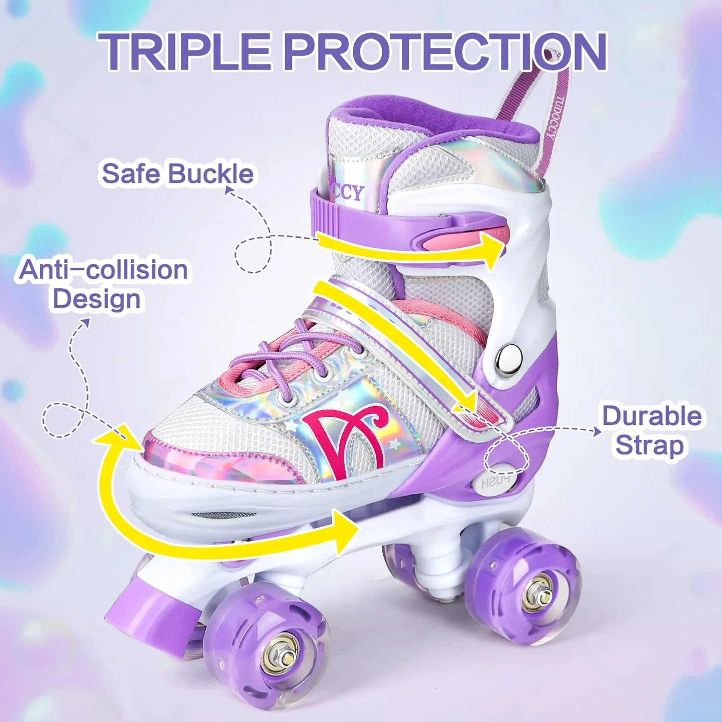 Roller Skates for Kids, Adjustable Roller Skates with Light up Wheels for Girls, Teens, US Size : 13C-3Y, Medium