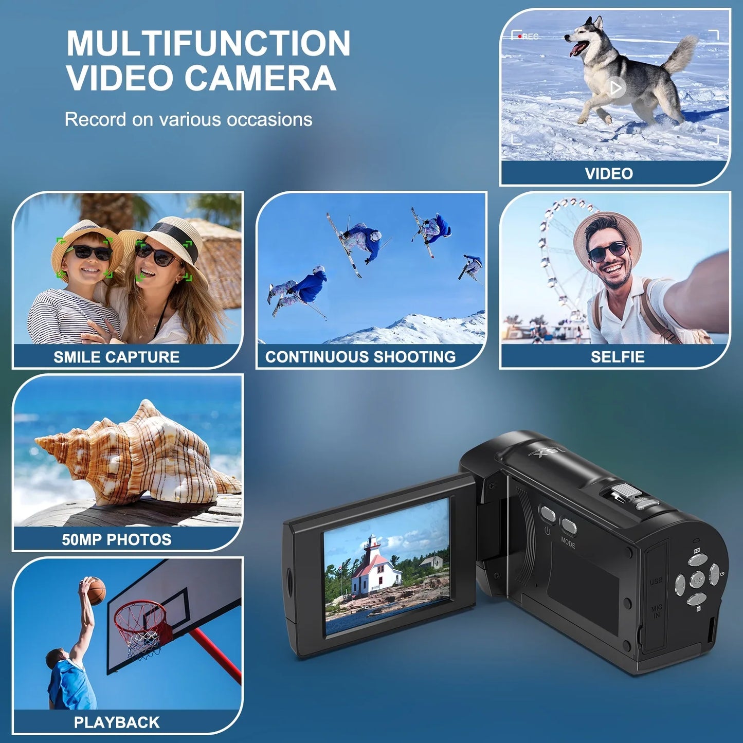 MARVUE Video Camera 2.7K Camcorder 50MP 16X Zoom Vlogging Camera for YouTube