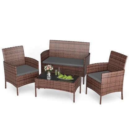 ECOPATIO Patio Furniture Set 4 Pieces Porch Furniture Outdoor Modular Wicker Patio Sectional Conversation Furniture Set for Backyard,Porch,Garden,Poolside and Balcony(Grey)