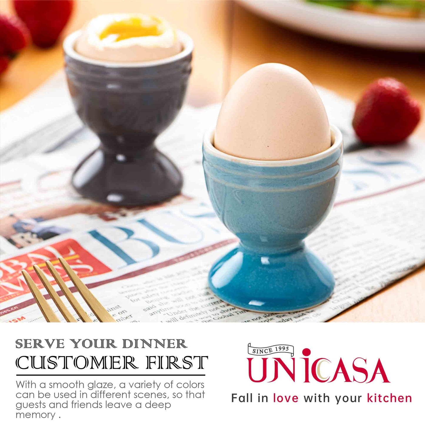 UNICASA Ceramic Egg Cups Set 6Pcs,Ceramic Colorful Egg Stand Holders for Hard Boiled Eggs Microwave & Dishwasher Safe