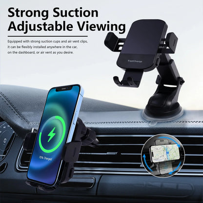 Auto-Clamping Car Charger Phone Holder, 15W Qi Wireless Car Charger, Dashboard Vent Phone Mount, Suitable for iPhone Series, for Samsung Galaxy S22+/S21/S10/Note 20, Black