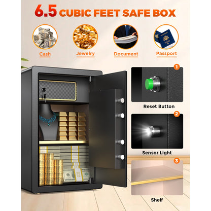 RXDSAFE 3.1 Cube Double Layers Large Safe Box, Home Safe Security Box With Fireproof Document Bag, LCD Screen, Sensor Light Black