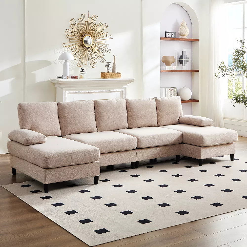 Mjkone U Shaped Sectional Sofa, 4-Seat Modular Sofa, Living Room Modern Couch with Chaise