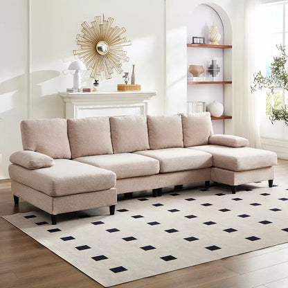 Mjkone U Shaped Sectional Sofa, 4-Seat Modular Sofa, Living Room Modern Couch with Chaise