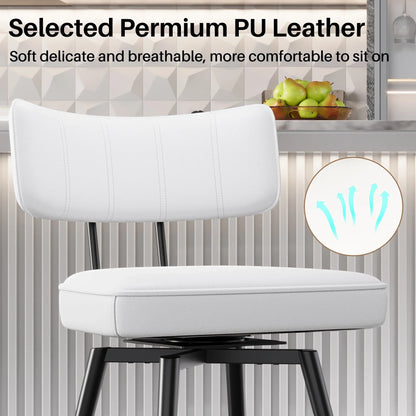 HomeZeer Swivel Bar Stools Set of 4, 26" Counter Height BarStool with Back, Leather Upholstered Kitchen Stools with Footrest and Metal Frame, Bar Chair for Kitchen Island, White