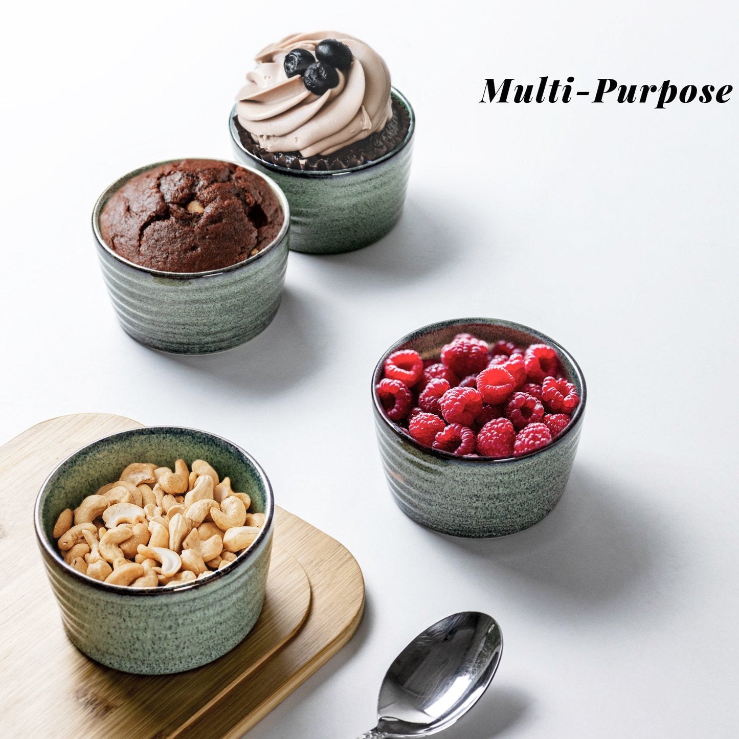 UNICASA Ramekins 8 oz Ramiken for Creme Brulee,Lava Cake,Pudding,Souffle,Small Sauce Bowl,Ceramic Baking Dishes- Set of 4 (Green)