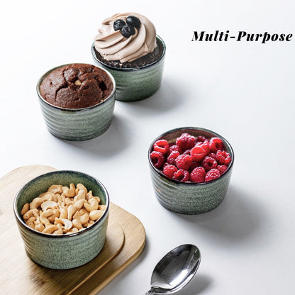 UNICASA Ramekins 8 oz Ramiken for Creme Brulee,Lava Cake,Pudding,Souffle,Small Sauce Bowl,Ceramic Baking Dishes- Set of 4 (Green)