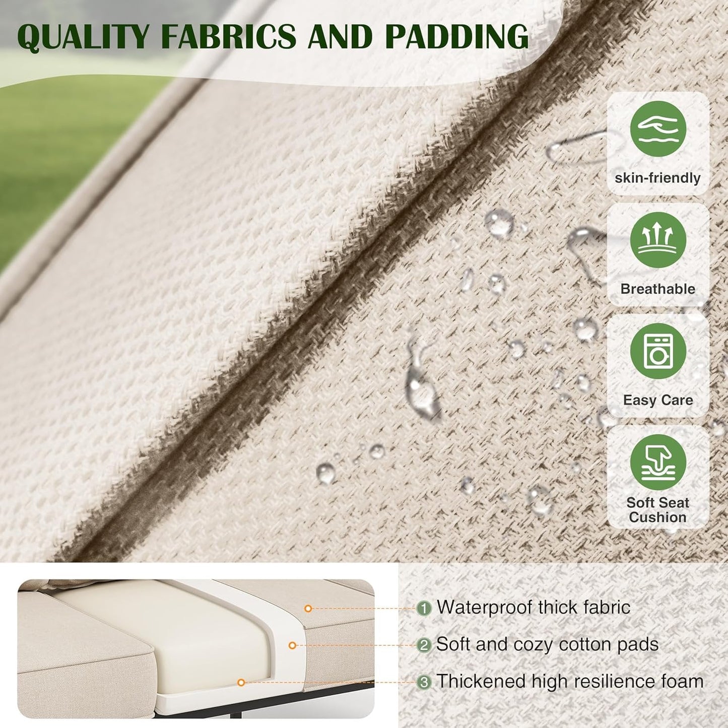 Poteban Patio Furniture Set 5 Pcs, Metal Outdoor Furniture Patio Set, 3-Seat Sofa, 2 x Swivel Chairs, 2 x Ottomans for Backyard Porch Garden, Beige