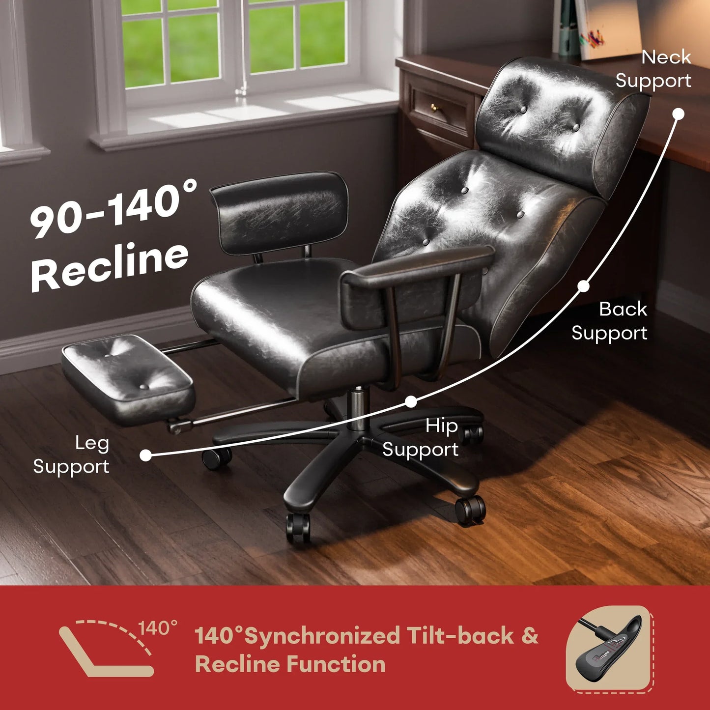 HomeZeer Big and Tall Office Chair 400LBS, Reclining Office Chair with Footrest and Wide Seat, Executive Desk Chair with High Back,Comfortable Computer Task Chair for Home Office, Black