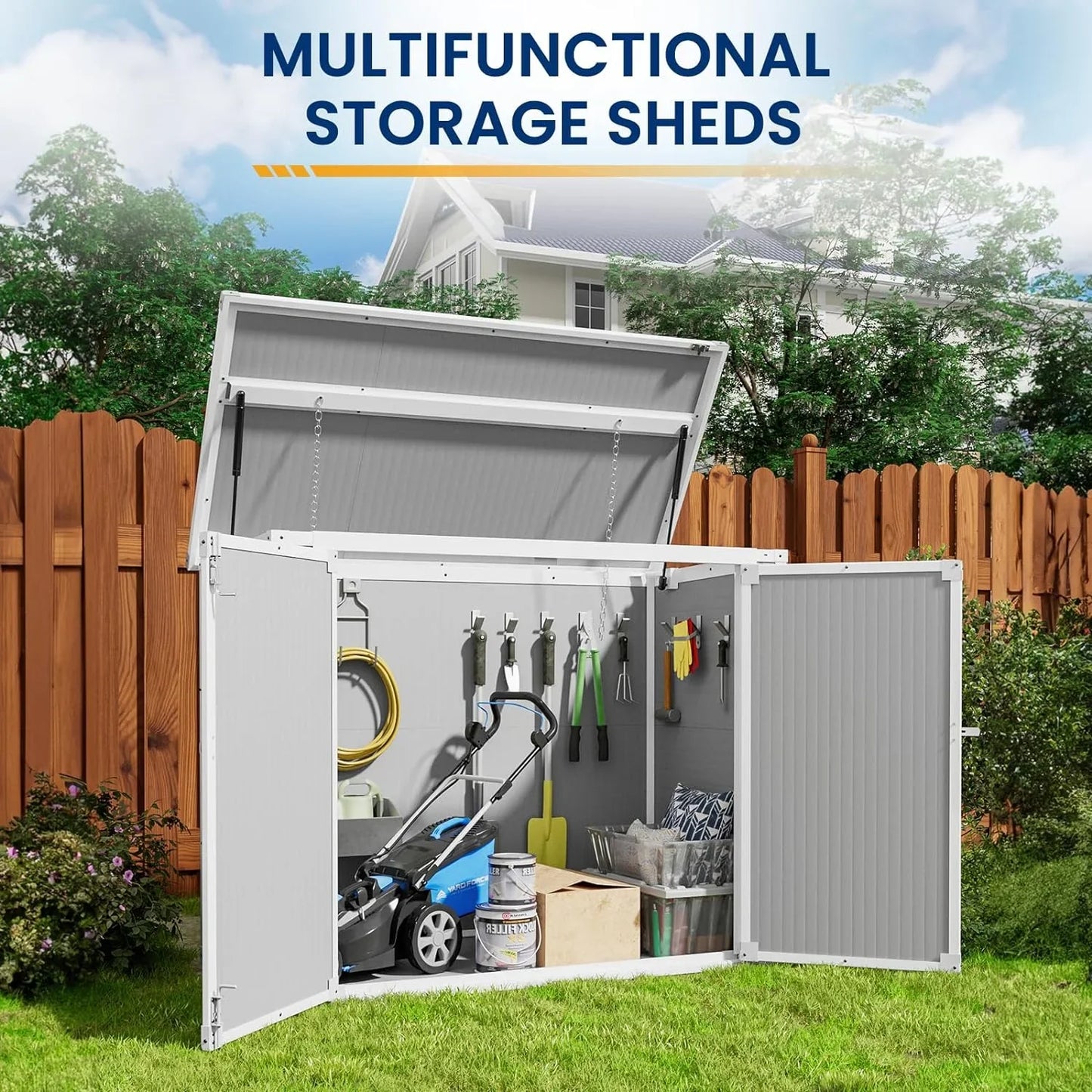 ECOPATIO Outdoor Storage Shed 41 Cu Ft Weather Resistant Resin with Floor Gray