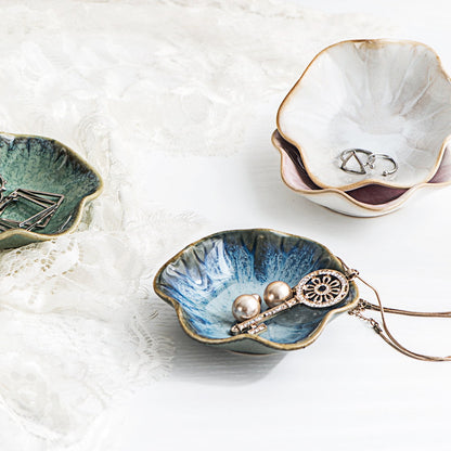 UNICASA Ceramic Lotus Jewelry Tray, Decorative Trinket Jewelry Dish Set of 4 for Rings Earrings Necklaces Bracelet Watch Keys, Birthday Mother's Day Christmas Gift for Women