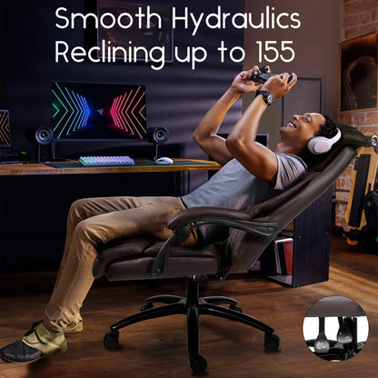 HomeZeer Big and Tall Office Chair, Pu Leather Executive Chair High Back Office Desk Chairs 400lbs for Heavy People, Adult Brown