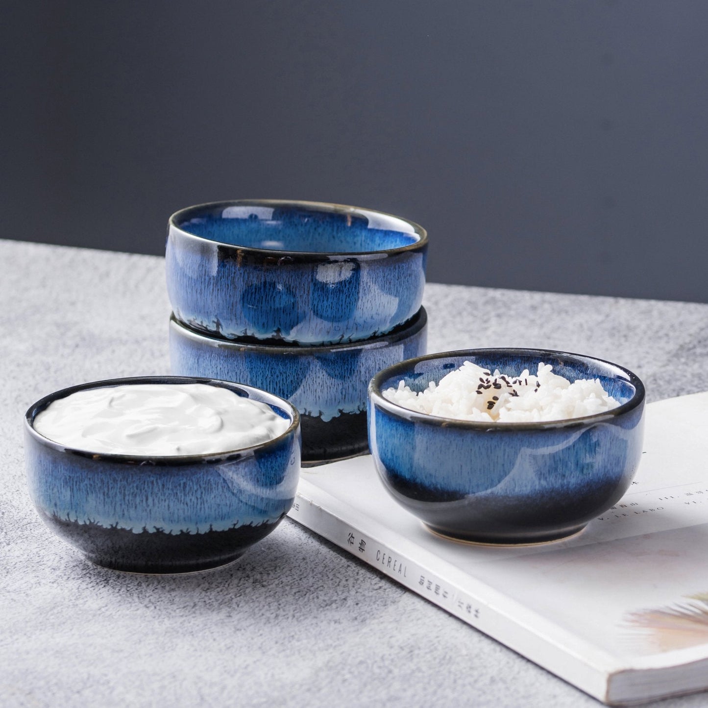 UNICASA Ceramic Small Bowls Dessert bowl - Porcelain 8 oz Bowl Set for Rice Soup Snack Ice Cream Side Dishes - Kitchen Serving Bowls Sets - Microwave and Oven Dishwasher Safe£¨Blue£©
