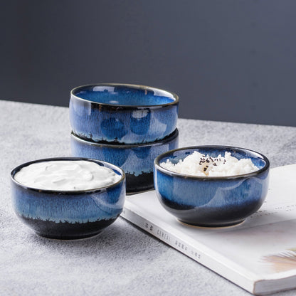 UNICASA Ceramic Small Bowls Dessert bowl - Porcelain 8 oz Bowl Set for Rice Soup Snack Ice Cream Side Dishes - Kitchen Serving Bowls Sets - Microwave and Oven Dishwasher Safe£¨Blue£©