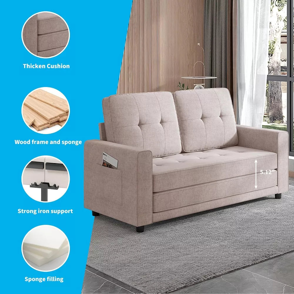 Mjkone Pull Out Sofa Bed, 3-in-1 Loveseat Sleeper Sofa Bed
