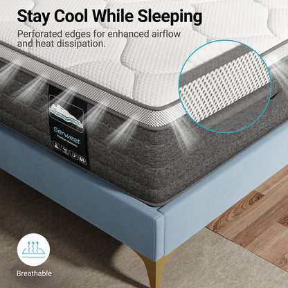 Twin Size Mattress, 10 inch Hybrid Cooling Memory Foam and 5-Zone Pocket Innersprings Mattress for Motion Isolation/ Edge Support/Back Pain Relief, Medium Firm