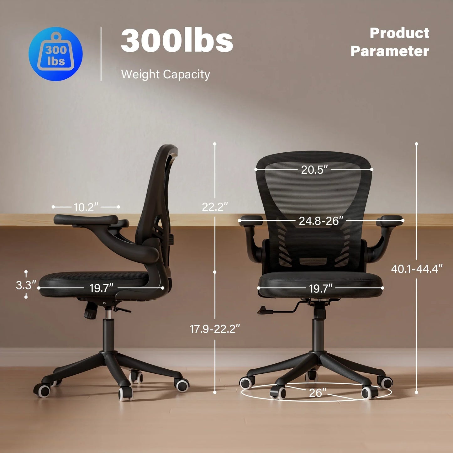 HomeZeer Comfy Mesh Office Chair, Middle Back Ergomomic Office Chair with 3D Armrests, Computer Desk Chair with Adjustable Lumbar Support, Wide Seat Swivel Home Office Chair 300lbs, Black