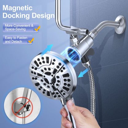 Doulami 8 Rain Shower Head Combo with Handheld, Dual Shower Head with Filter 10 Setting Handheld Showerhead with Adjustable Extension Arm