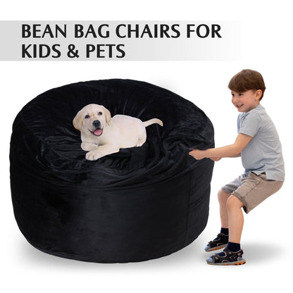 Homguava 3' Bean Bag Chair with Memory Foam Filled,Stuffed Bean Bag Sofa with Dutch Velvet Cover (3 Ft, BLACK)