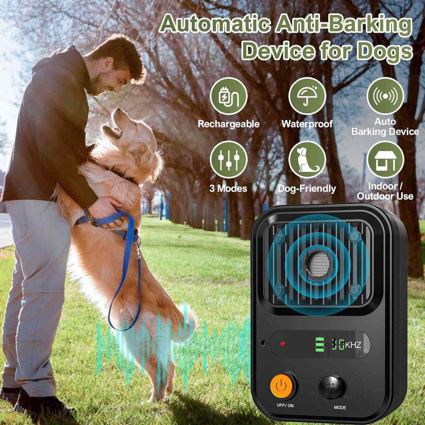 Anti Barking Devices, Auto Dog Barking Control Devices with 3 Modes, Rechargeable Ultrasonic Dog Bark Box Dog Barking Deterrent Devices, 50Ft Effective Stop Barking Dog Devices