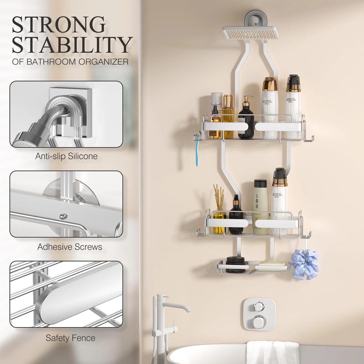 VANCORE Hanging Shower Caddy, Rustproof Shower Shelf Racks over Shower Head with Hooks
