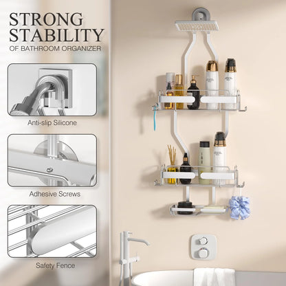 VANCORE Hanging Shower Caddy, Rustproof Shower Shelf Racks over Shower Head with Hooks