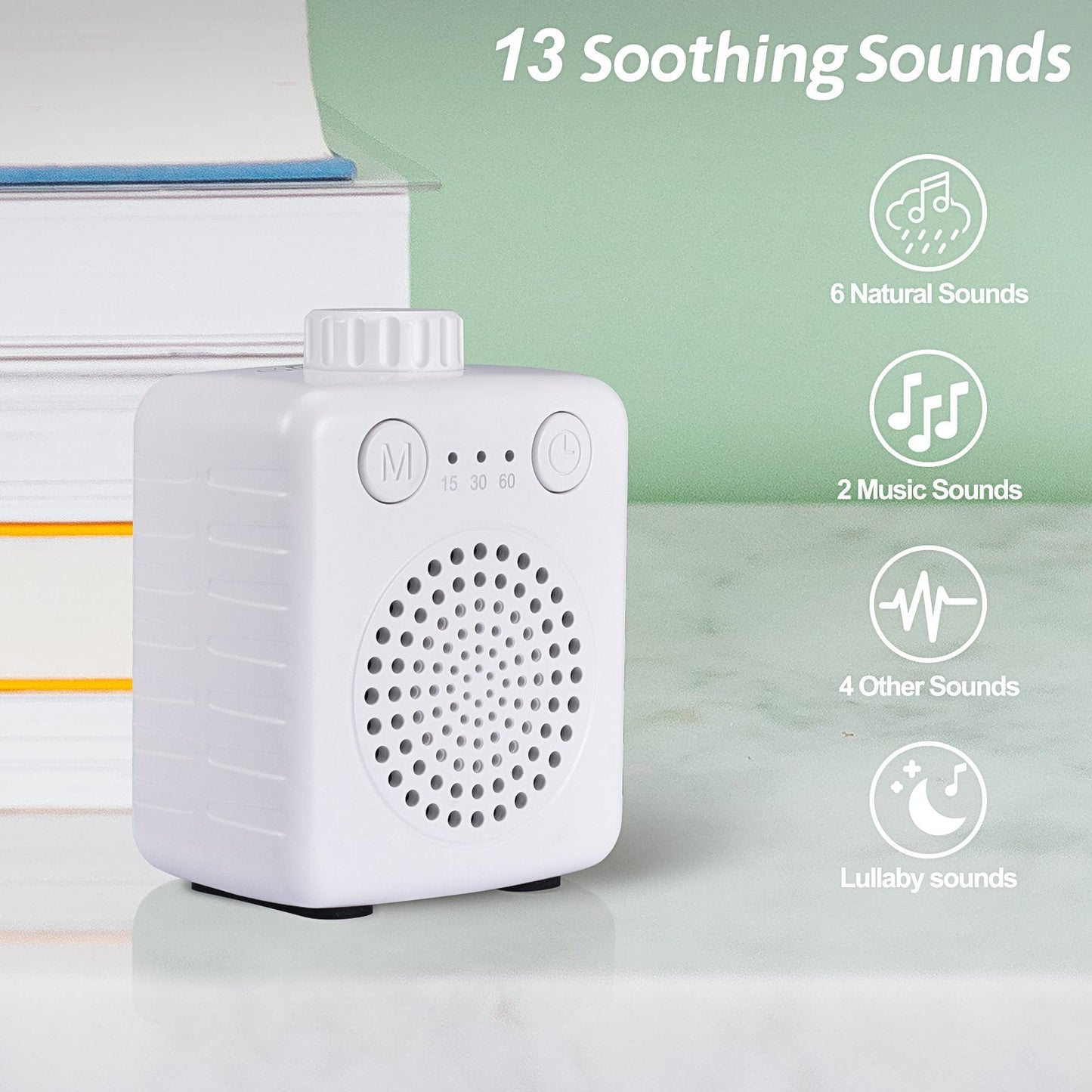 Fansbe Sleep Small Adults Sound Machine Travel Size, White Noise Machine Home Baby Portable(White)