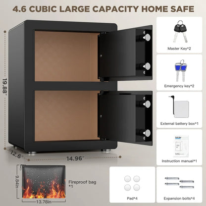 TNTANTS 4.6 Cuft Large Double Door Safe Box, Digital Keypad Home Safe With Fireproof Waterproof Bag, Security Safe for Money Business Office Black