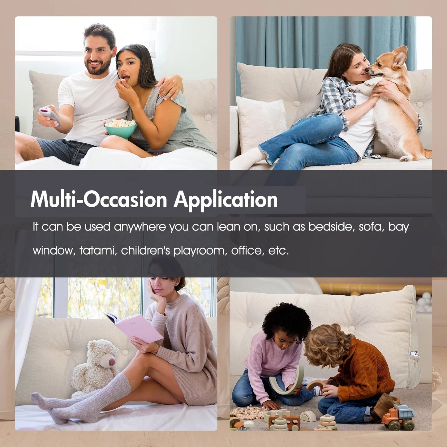 Back Pillow for Bed Sitting Up, Triangular Positioning Support Headboard Pillow, Large Reading Wedge Backrest Pillow for Bedroom Sofa Office (Cotton linen)