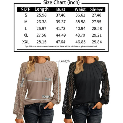 LinenMarket Women's Knit Tops Dressy Business Casual Blouses Lace Long Sleeve Work Shirts Fall Clothes