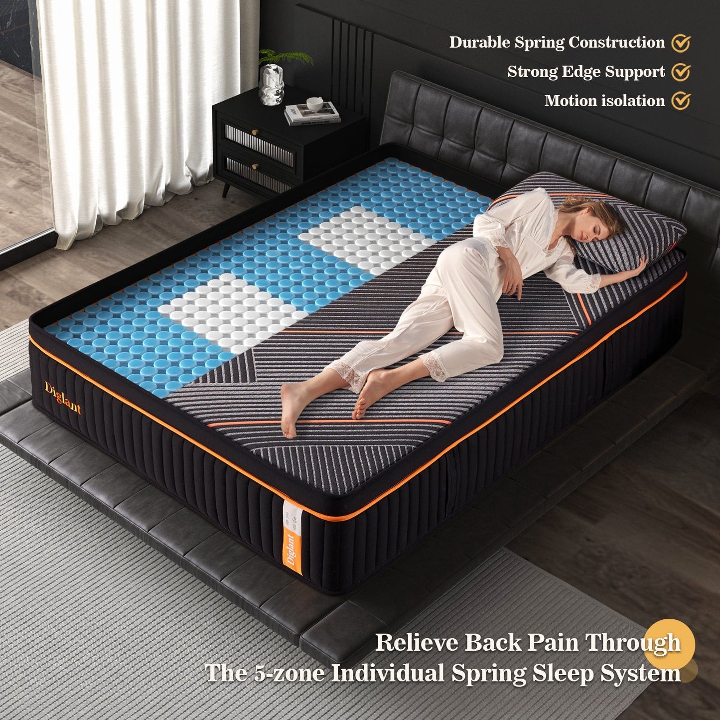 Queen Mattress, 14 Inch Plush Hybrid Mattress, Black Memory Foam with Individually Pocket Coils Mattress Queen Size in Box, Euro Top Mattress for Pressure Relief,Balanced Support