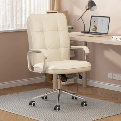 HomeZeer Executive Office Chair 300lbs, Mid Back Support Computer Desk Chairs with Armrests, Height Adjustable Ergonomic Task Chair for Home Office£¬PU Leather Rolling Swivel Office Chair, White