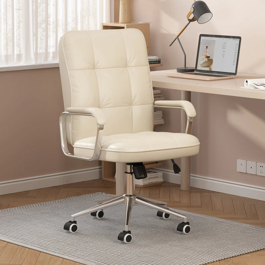 HomeZeer Executive Office Chair 300lbs, Mid Back Support Computer Desk Chairs with Armrests, Height Adjustable Ergonomic Task Chair for Home Office£¬PU Leather Rolling Swivel Office Chair, White