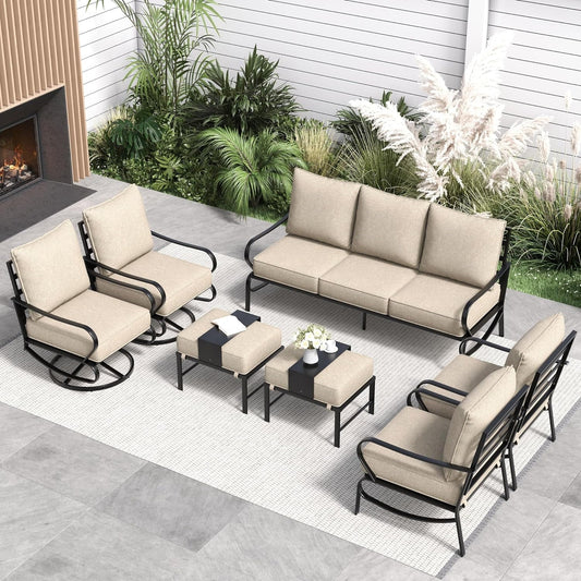 Ecopatio 7 Metal Classic Style Outdoor Conversation Sets with Chairs, Khaki