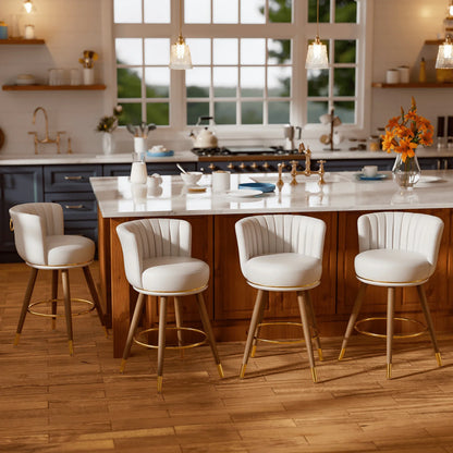 HomeZeer 24" Bar Stools Set of 4, Counter Height Bar Stools with Curved Back Swivel Barstools Pub Chairs with Wood Legs, White