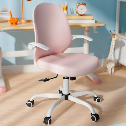 HomeZeer Kids Desk Chair, Pink Study Office Chair for Girls with Height Adjustable, Swivel Leather Chair for 4-12, Flip-up Arms Home Office Chair for Teens