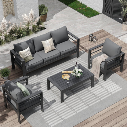 ECOPATIO Aluminum Patio Furniture Set, 6 Pcs Modern Outdoor Sofa Sets, Outdoor Sectional Patio Conversation Set with Coffee Table for Backyard, Poolside, Dark Grey