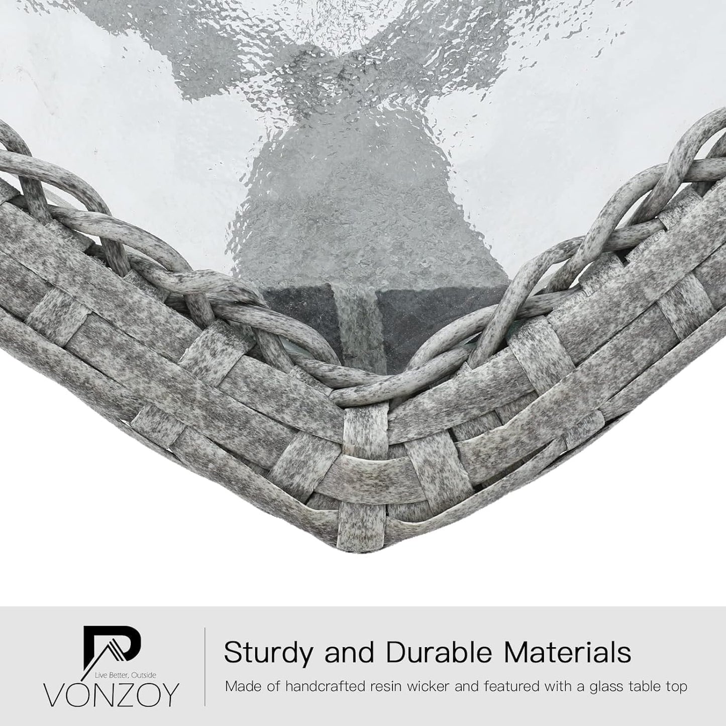 Poteban 3-Piece Outdoor Rocking Chairs, Wicker Patio Furniture with Thickened Cushions and Table for Porch(Light Gray)