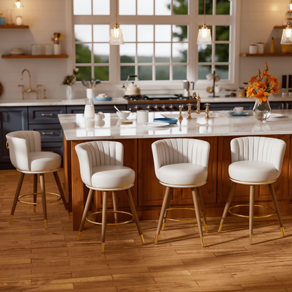 HomeZeer Furniture Round Leather Swivel Low Back Pedestal Bar Stool, White (Set of 4)