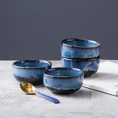 UNICASA Ceramic Small Bowls Dessert bowl - Porcelain 8 oz Bowl Set for Rice Soup Snack Ice Cream Side Dishes - Kitchen Serving Bowls Sets - Microwave and Oven Dishwasher Safe£¨Blue£©