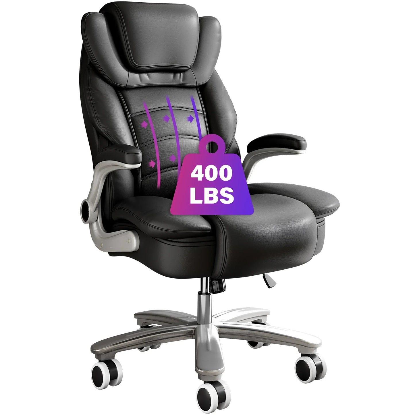 HomeZeer Big and Tall Office Chair 400lbs, High Back Leather Executive Office Chair with Adjustable Armrest, Wide Seat and Lumbar Support Ergonomic Office Chair, Black