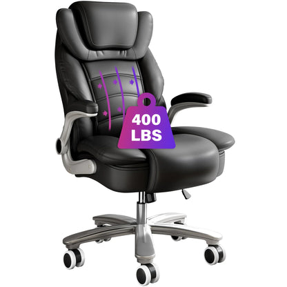 HomeZeer Big and Tall Office Chair 400lbs, High Back Leather Executive Office Chair with Adjustable Armrest, Wide Seat and Lumbar Support Ergonomic Office Chair, Black