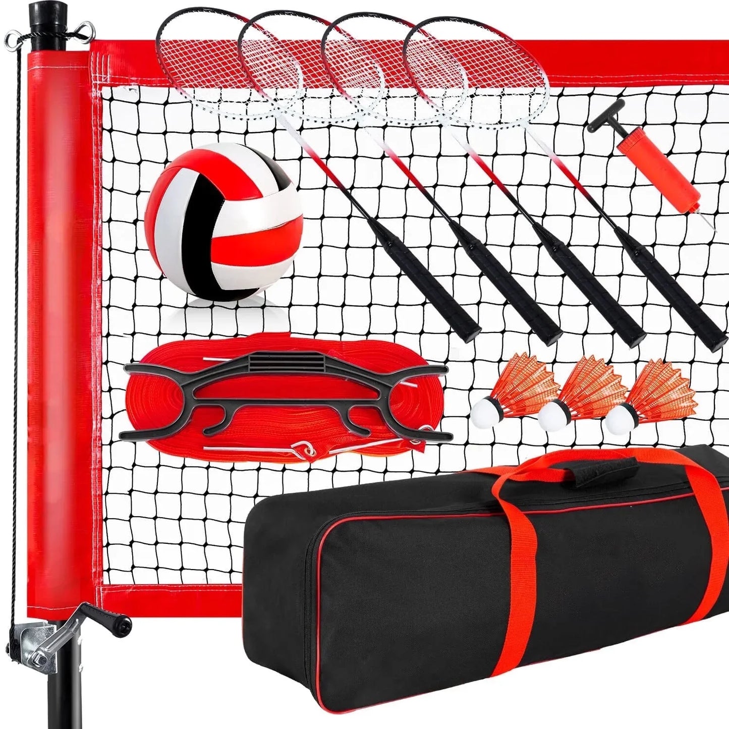 JASCOPRO Volleyball and Badminton Combo Net Set, Portable 3 Height Adjustable with Handbag