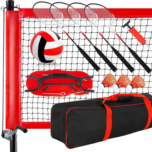 JASCOPRO Volleyball and Badminton Combo Net Set, Portable 3 Height Adjustable with Handbag