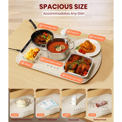 CATGOOD Warming Mat for Food, Electric Warming Tray to Keep Food Warm at Party, Silicone Heating Mat with 7 Temperature Levels& Auto Shut-Off, Food Warmers, White