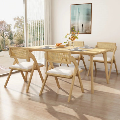 HomeZeer Folding Dining Chairs Set of 4, Foldable Rattan Folding Chairs with Padded Cushion, Modern Mid Century Rattan Dining Room Chairs, Foldable Kitchen Chairs for Small Space, No Assembly, Beige