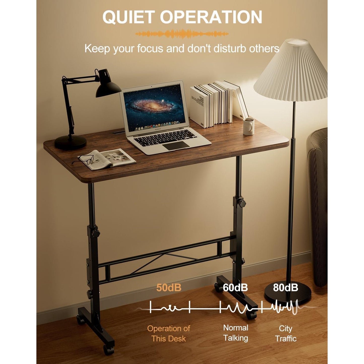 Small Standing Desk Adjustable Height, Mobile Stand Up Desk with Wheels, 32 Inch Portable Rolling Desk Small Computer Desk, Portable Laptop Desk Standing Table Rustic