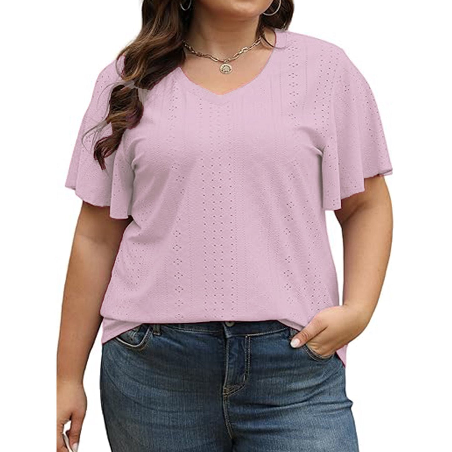 Women's Plus Size Tops Summer Flare Short Sleeve Tee Shirts Oversized Casual V Neck Top Fashion Blouses 2024