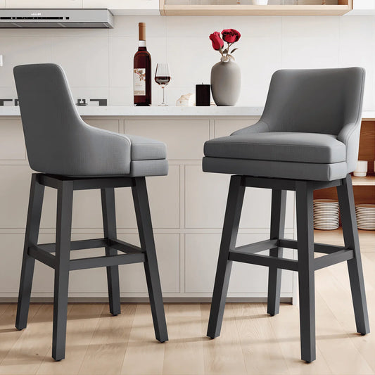HomeZeer 30 Inch Bar Stools Set of 2, Swivel Counter Height Bar Stools with Back, Upholstered Bar stools for Kitchen Island, Solid Wood Legs Bars Chairs with Footrest for Kitchen Dining Room,Grey